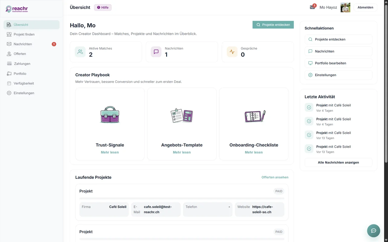 Reachr Desktop Dashboard